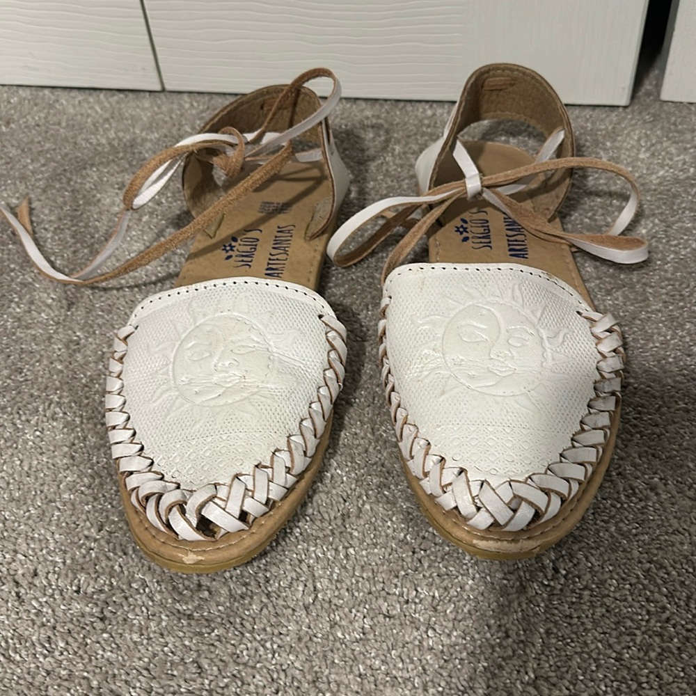 White Lace-Up Huaraches